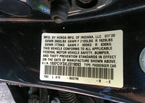 2020 Honda Civic Ex from USA, damaged, VIN 19XFC1F3XLE019093